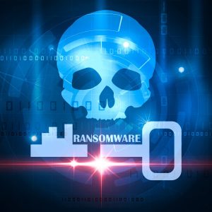 Skull with ransomware key
